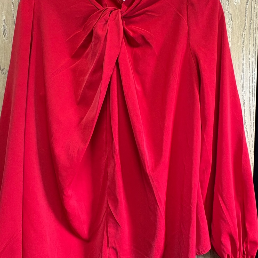 SHEIN Red Long Sleeve Tie Front Blouse